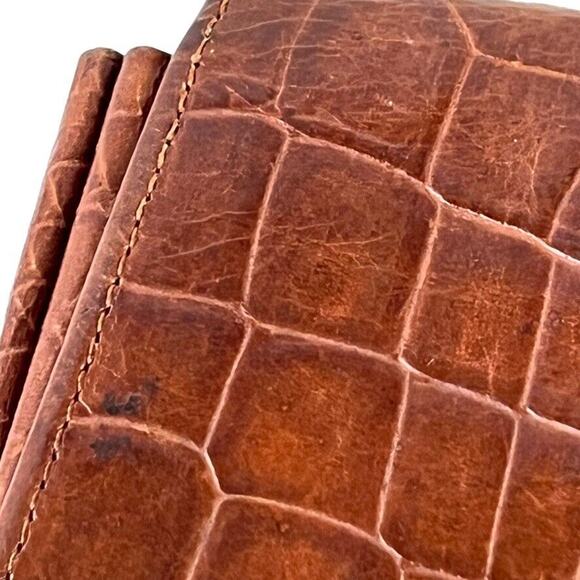 Talbots Croc Print Vintage Womens Small Wallet Card Holder Flap Pocket Leather - Picture 6 of 16